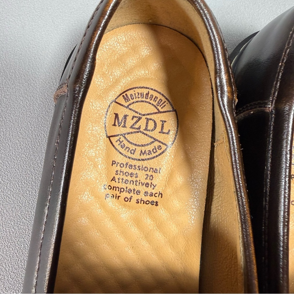 MZDL Meizudongli Brown Leather Handmade Chunky Penny Loafers NWOT - Picture 9 of 14
